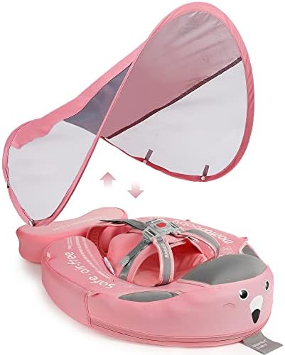 Mambobaby Baby Swim Float with Canopy, Non-Inflatable Solid Baby Float, Upgrade Soft Skin-Friendly Material Infant Swim Float