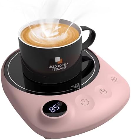 MYMULIKE Mug Warmer, Coffee Mug Warmer for Desk with 4 Temperature Settings (55℃/65℃/75℃/85℃), Coffee Warmer with Auto Shut Off, 1-12 Hour Timer, Desk Accessories for Office/Home
