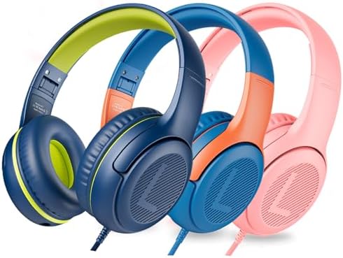 awatrue Kids Headphones with Microphone, Wired Headphones for Kids 85/94dB Safe Volume Limit, Over Ear Headsets, Boys Girls Childrens Headphones for School/Travel/Fire Tablet/BlueOrange