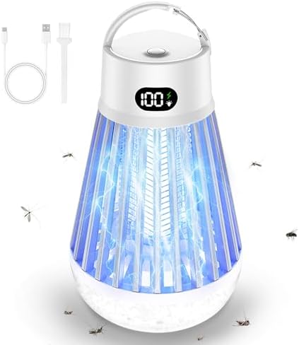 Eachway Bug Zapper Outdoor, 2 in 1 Powered Mosquito Zappers Killer with 2000mAh Battery & LED Light, 2000V Electric Fly Zapper, Waterproof Insect Zapper for Backyard, Patio (Black)