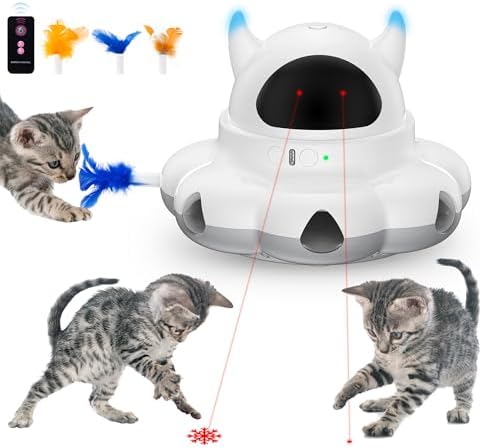 Cosicosy 2-in-1 Interactive Cat Toys for Indoor Cats, Automatic Cat Toy with 8 Holes Mice Whack A Mole Moving Feather, Smart Cat Toy (White) - PuriLite