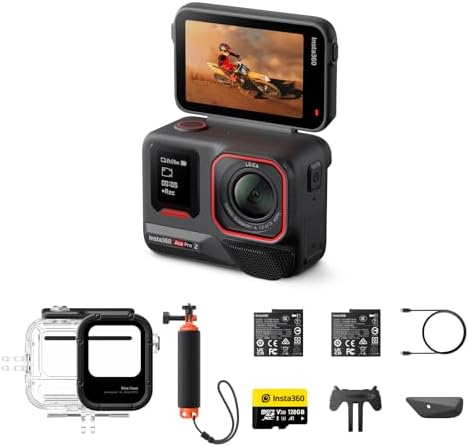 Insta360 Ace Pro 2 Get-Set Bundle- 8K Waterproof Action Camera Co-Engineered with Leica, 1/1.3" Sensor, Dual AI Chip, Leading Low Light, Superior Audio, Flip Screen & AI Editing, Dual Battery