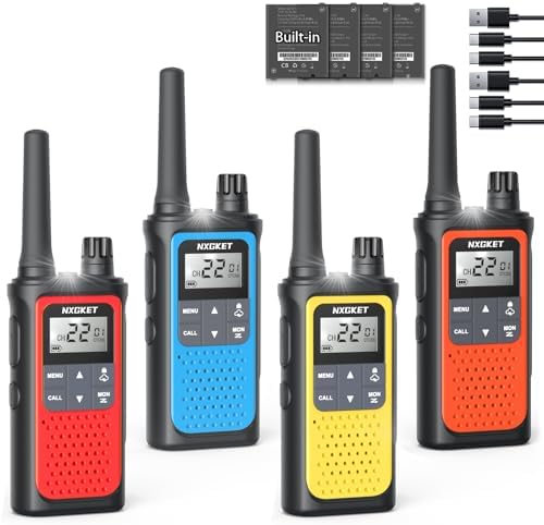 NXGKET Walkie Talkies Long Range for Adults Kids – Rechargeable Two Way Radio with 22 Ch, 1800mAh Battery, USB-C Charging, NOAA Weather, VOX, Flashlight – Great for Outdoor Camping & Hiking 4 Pack