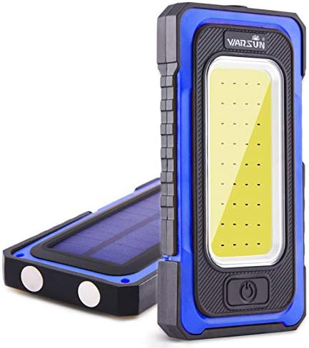 WARSUN Portable Rechargeable Magnetic Work Light, LED Flood Light Waterproof for Outdoor Camping Hiking Emergency Car Repairing (USB + Solar Charging, Yellow)