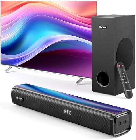 MEVOSTO 2025 Upgraded Sound Bar for TV with Subwoofer, PC Gaming 2.1CH TV Soundbar Deep Bass Computer Sound System BT 5.3/USB/HD-ARC/Optical/AUX Bass & Treble Adjustable- Home Theater