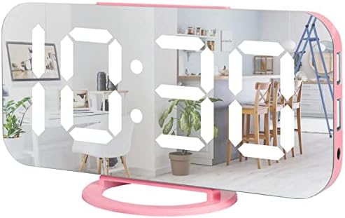 Digital Alarm Clock,Large LED Mirror Display, 2 USB Charging Ports,Auto Dim Mode,Modern Design Clock for Bedroom Office, White