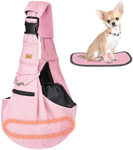Cuby Adjustable Dog Cat Sling Padded Hard Bottom Pet Carrier Sling Soft Carrying Puppy Bag for Small Dogs Cats Outdoor Travel (Grayish-White)