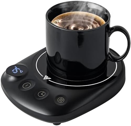 MYMULIKE Mug Warmer, Coffee Mug Warmer for Desk with 4 Temperature Settings (55℃/65℃/75℃/85℃), Coffee Warmer with Auto Shut Off, 1-12 Hour Timer, Desk Accessories for Office/Home