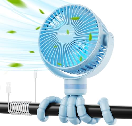 Momcozy Portable Stroller Fan, 27H Ultra-long Battery Life, Detachable 4 Speed 360°Rotate, LED Night Light with 2 Modes, USB Rechargeable and Handheld Cooling Fan for Travel, Car Seat
