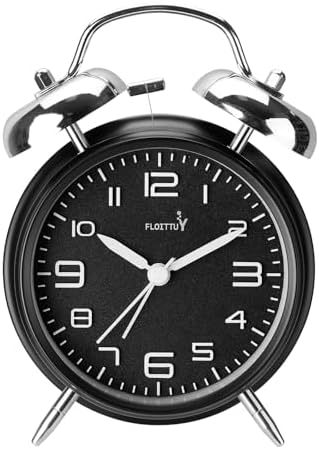 FLOITTUY (Loud Alarm for Deep Sleepers) 4'' Twin Bell Alarm Clock with Backlight for Bedroom and Home Decoration(Black)