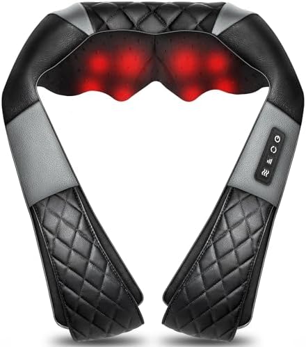 Neck Massager with Heat, Shiatsu Back Neck and Shoulder Massager - Gifts for Women/men/Mom/Dad - Electric Deeper Tissue 4D Kneading Massage, Use at Home, Office, Car - PuriLite