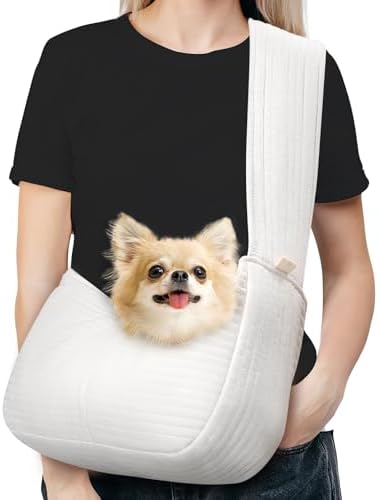 Pawaboo Small Dog Sling Carrier, Reversible Hands Free Dog Sling Carrier for Small Dogs and Cats, Puppy Sling Carrier with Adjustable Strap Buckle & Safety Harness, Puppy Essentials, Grey