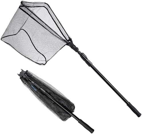 SAN LIKE Fishing Net Telescopic Landing Nets Folding Rubber Fish Net Rubber Coated Landing Net with Adjustable Sturdy Pole Handle for Saltwater Freshwater Bass Trout Fishing Easy Catch & Release
