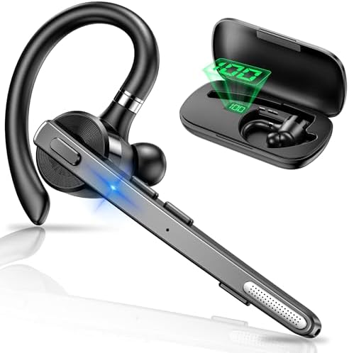 Bluetooth Headset V5.1, Wireless Headset with 500mAh Charging Case ENC Noise Cancelling Microphone, Bluetooth Earpiece 72H Talk Hands-Free Headphones for Cell Phone Office Business Driving (M51)