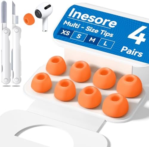 4 Pairs Replacement Ear Tips for AirPods Pro 2nd/1st Generation with Portable Storage Box & Cleaner Pen,Noise Reduction Holewith & Built-in dust Guard Screen,Silicone Ear Tips for AirPods Pro (White)
