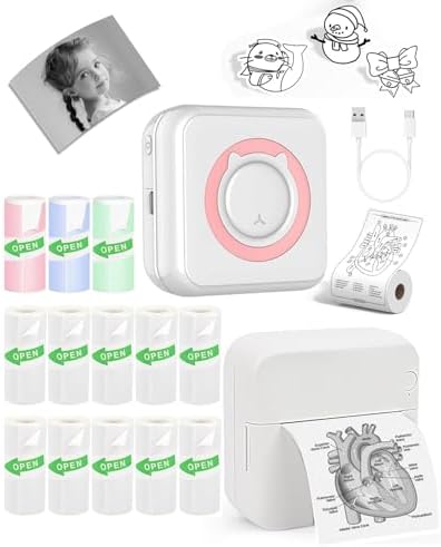 Label Maker - Mini Portable Sticker Printer with 13 Rolls Self-Adhesive Thermal Papers, Labeller Machine for Home Office Study Business Texts Journal, Blue