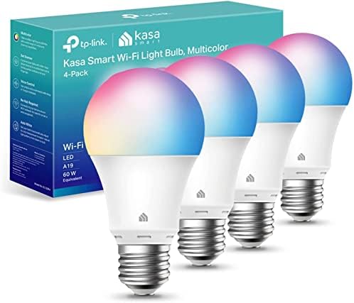 Kasa Smart Light Bulbs, Full Colour Changing Dimmable Smart WiFi Bulbs Compatible with Alexa and Google Home, A19, 9W 800 Lumens,2.4Ghz only, No Hub Required, 2-Pack (KL125P2), Multicolour