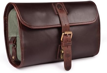 LEATHER VILLAGE Hanging Toiletry Bag for Men & Women, Handcrafted Vintage Cosmetic & Shaving Organizer Travel Dopp Kit- Brown