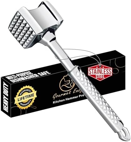 Stainless Steel Meat Tenderizer Tool, Premium Meat Mallet with Non-Slip Grip, Dual-Sided with Heart Shape Design for Tenderizing Steak, Poultry & Chicken Cutlet, Dishwasher Safe, Lifetime Replacement