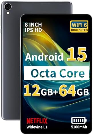 2025 Topsand Android 15 Tablet 8 inch Tablet, Octa-Core Processor, 12GB RAM 64GB ROM 2TB Expandable, 1280 * 800 IPS HD Screen, WiFi6, BT5.4, Widevine L1, 5MP+8MP Dual Camera