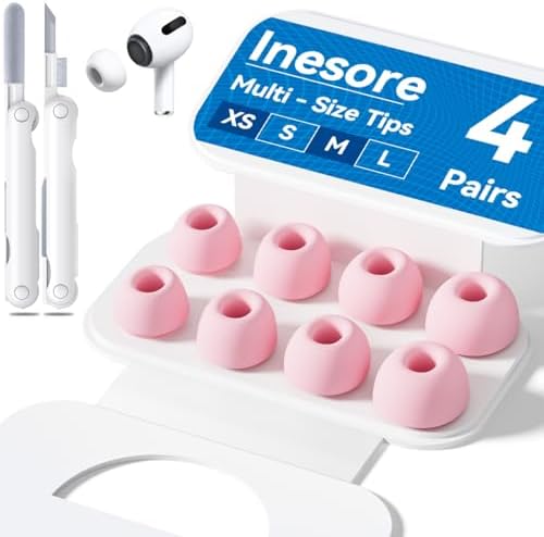 4 Pairs Replacement Ear Tips for AirPods Pro 2nd/1st Generation with Portable Storage Box & Cleaner Pen,Noise Reduction Holewith & Built-in dust Guard Screen,Silicone Ear Tips for AirPods Pro (White)