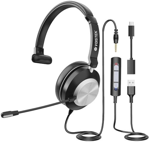 Voistek Computer HeadphonesWired USB C/3.5MM/USB Headset; with Noise Cancelling Microphone & Volume Controls Compatible with PC,Laptop,Mac,iPad,Home,Office,Meeting,Skype,Zoom(882F)