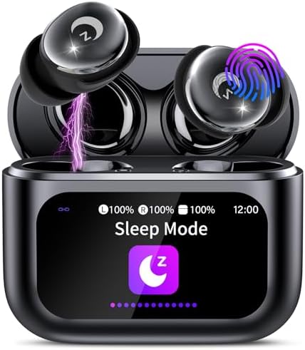 VEKJ Sleep Earbuds, Bluetooth 5.4 Mini Wireless Ear Euds with Multifunctional Touch Screen, 48H Bass Stereo Headphones with Sleep Mode/5 EQ Modes/ENC Noise Cancelling, IPX7 Earphones for iOS Android