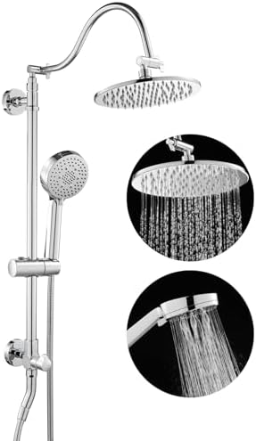 ROVOGO Retrofit Shower System with 7" RainShower, 5-Setting Handheld, 22" Slide Bar with 3-Way Rotary Diverter, Exposed Pipe Shower Column Kit 304 Stainless Steel, Chrome (NOT Include Mixer Valve)