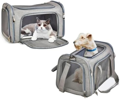 Most Airline Approved Cat Carriers Dog Carriers Soft-Sided Pet Travel Carrier for Puppies/Kittens/Rabbits, 5-Sided Breathable Mesh, Self-Locking Zippers, 17''X11''X11''