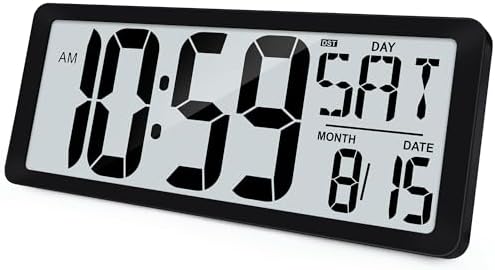 KMMKGG 15" Large Digital Wall Clock Battery Operated, Digital Clock Display with Day, Date & Temperature, Large Wall Clock for Bedroom, Livingroom, Office(4.6" Numbers)