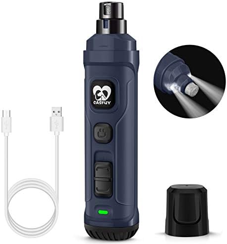 Casfuy Dog Nail Grinder with 2 LED Light - New Version 2-Speed Powerful Electric Pet Nail Trimmer Professional Quiet Painless Paws Grooming & Smoothing for Small Medium Large Dogs and Cats (Blue)