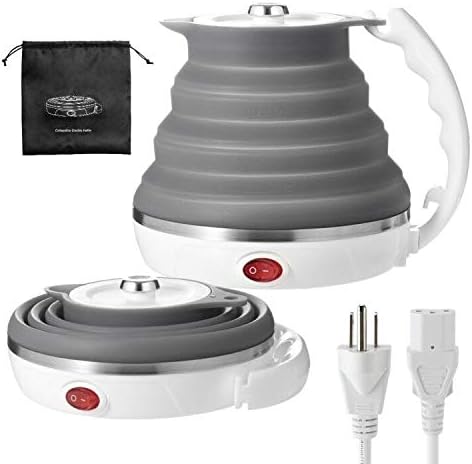 120V 555ML Ultrathin Travel Foldable Electric Kettle with Separable Power Cord and Handle, Boil Dry Protection, Food Grade Silicone