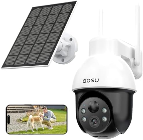 AOSU 3K/5MP Solar Security Cameras Wireless Outdoor, WiFi Camera Surveillance Exterieur for Home Security, Panoramic PTZ, Auto Tracking, Human/Vehicle Detection, Night Vision (2 Pack)