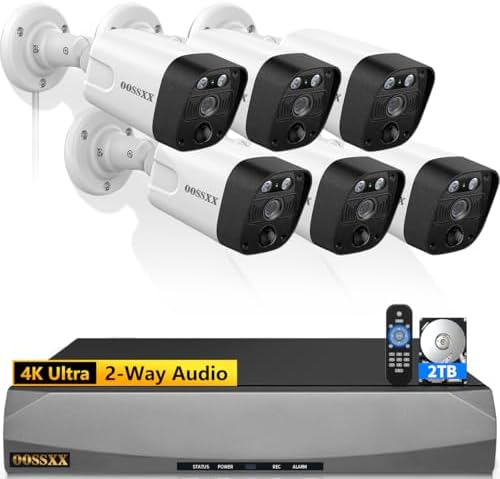 (4K/8.0MP,130°Ultra Wide Angle,2-Way Audio) Wired PoE Camera System with Monitor Outdoor IP Camera for House Indoor Home Security Systems, PIR Surveillance Cameras Video DVR Set