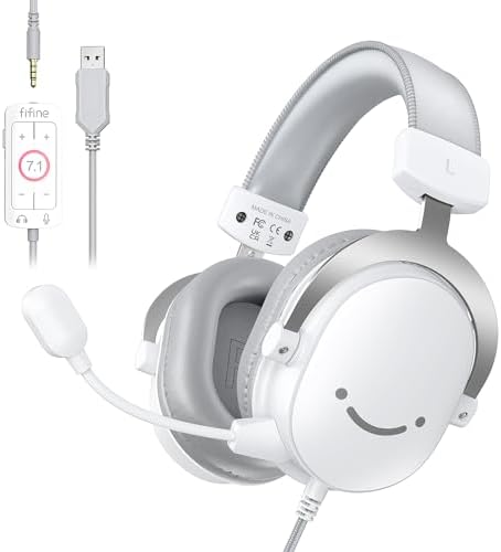 Fifine PC Gaming Headset with USB/3.5mm Jack for Laptop Computer, Over Ear Wired Headphones with 7.1 Surround Sound, Detachable Microphone, Volume Control, Noise Cancelling for PS5/Xbox/Switch-H9
