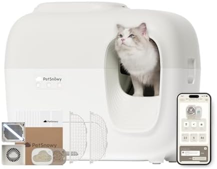 PetSnowy (Premium Version) Snow+ Self Cleaning Litter Boxes for Cats 3.3-20 lbs Zero Smell Zero Litter Tracking Waste Auto-Sealing Easy Cleanup Automatic Cat Litter Box Self Cleaning