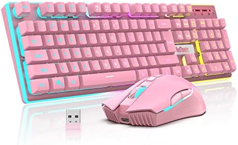 RedThunder K10 Wireless Gaming Keyboard and Mouse Combo, LED Backlit Rechargeable 3800mAh Battery, Mechanical Feel Anti-ghosting Keyboard + 7D 3200DPI Mice for PC Gamer (Black)