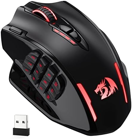 Redragon M913 Impact Elite Wireless Gaming Mouse, 16,000 DPI Wired/Wireless RGB Mouse with 16 Programmable Buttons, 45 Hr Battery and Pro Optical Sensor, 12 Side Buttons MMO Mouse
