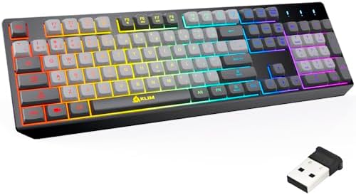 KLIM Chroma Wireless Gaming Keyboard RGB New - Long-Lasting Rechargeable Battery - Quick and Quiet Typing - Water Resistant Backlit Wireless Keyboard for PC PS5 PS4 Mac - Black