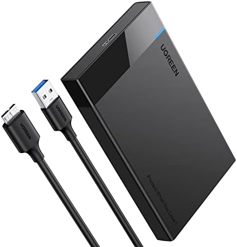 UGREEN Hard Drive Enclosure, 2.5 Inch Hard Disk Case HDD SSD Reader, USB 3.0 to SATA Cable for 9.5mm 7mm SATA III II I, Support Up to 6TB UASP High Speed, Tool-Free, Windows, macOS, Linux, Black
