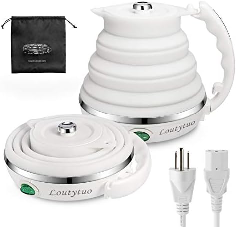 120V 555ML Ultrathin Travel Foldable Electric Kettle with Separable Power Cord and Handle, Boil Dry Protection, Food Grade Silicone