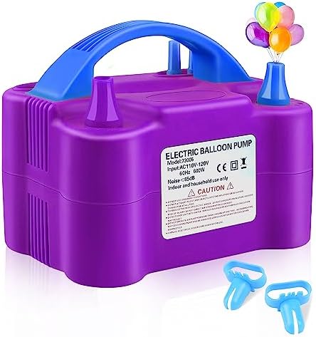 Electric Balloon Pump,Balloon Inflator, Dual Nozzle Electric Air Pump,Balloon Pump Balloons Blower 110V 600W for Party Decoration with Gifts:2 Balloon Tying Tools (Rose red)