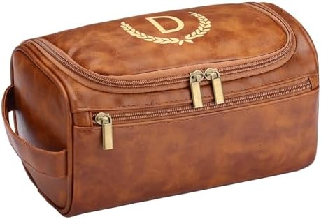 OXYEFEI Toiletry Bag Men,Gifts for Men,Mens Toiletry Travel Shaving Dopp Kit Bag with Initial PU Leather Cosmetic Bags Organizer Storage Accessories (R)