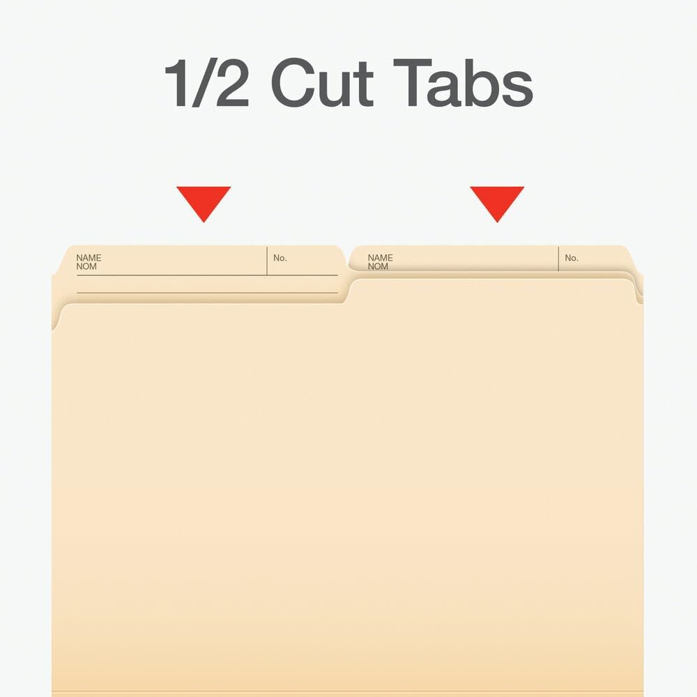 Pendaflex File Folders, 1/2 Cut Tab, Letter Size, Manila, Durable & Tear-Resistant File Organizers, 100/Box for Office, Home & School Filing Systems, Reversible & Eco-Friendly Design