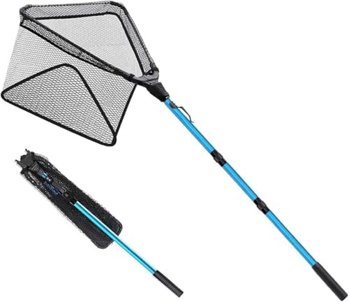 SAN LIKE Fishing Net Telescopic Landing Nets Folding Rubber Fish Net Rubber Coated Landing Net with Adjustable Sturdy Pole Handle for Saltwater Freshwater Bass Trout Fishing Easy Catch & Release