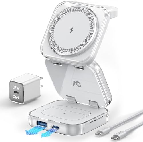 5-in-1 Wireless Charger for Magsafe, AC ISLAND Aluminum Travel Charging Station for Apple, 15W Snap Magnetic Multi Charging Stand Dock for iPhone 16/15/14/13 Apple Watch AirPods (with 35W GaN Adapter)