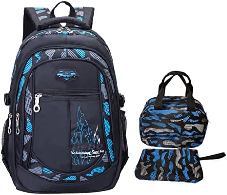 Blue-Camouflage Backpacks for Boys School Elementary, Camouflage Boys School Bags Capacity Bookbags
