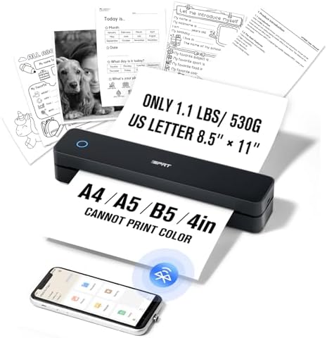 iDPRT Portable-Printer Wireless for Travel, 203DPI Inkless-Small-Thermal-Printer for Home Use, Office, Vehicles, Mobile Bluetooth Printer Supports 8.5" x 11" US Letter&A4&A5, for Smartphone & PC