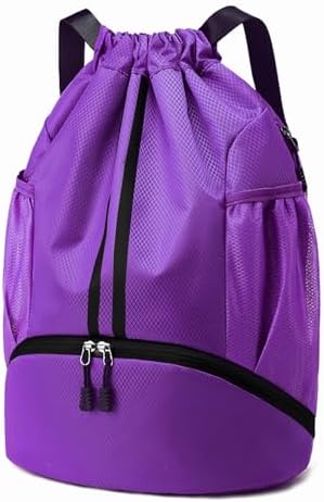 Hoedia Sports Drawstring Backpack - String Swim Gym Bag with Shoes Compartment and Wet Proof Pocket for Women/Men