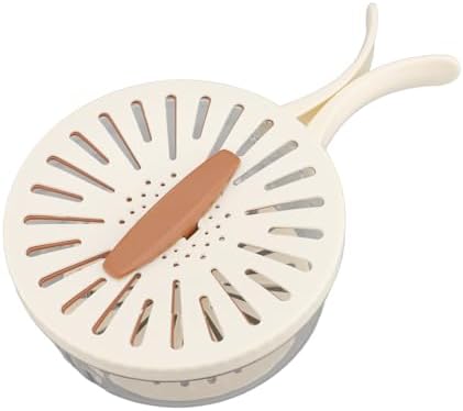 Fruit Vegetable Draining Bowl, Kitchen Strainer with Foldable Handle, Lid, Drain Tray, Rotating Fruit and Vegetable Washing Colander for Salad Mixing, Fruit Washing (White)